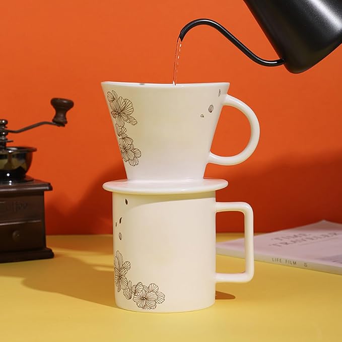 Ceramic Pour Over Coffee Maker Set Includes Ceramic Coffee Dripper Brewer &amp 473ml Coffee Mug For Coffee and Tea Manual Single Cup Coffee Maker Gift Idea