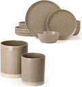 Famiware Mars Plates and Bowls Set of 12 and Milkyway Kitchen Utensil Holder for Countertop Set of 2 14 Pieces Dinnerware Sets Cinnamon Brown