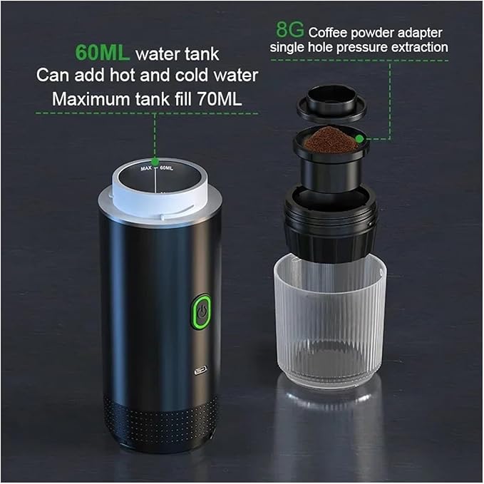 Wireless Electric Portable Espresso Coffee Machine For Car &amp Home Camping Maker 3-in-1 Capsule Powder Travel Coffee Maker(Dark Wood Grain)