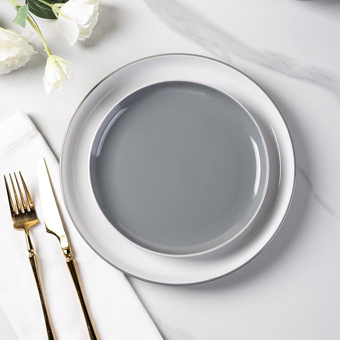 GBHOME 12 Pieces Ceramic Dinnerware Set Modern White Dish Set for 4Scratch Resistant Smooth Plates and Bowls SetsOven SafeMicrowave &amp Dishwasher
