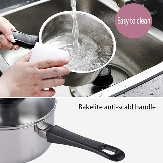 Pots and Pans Set 3Pcs Cookware Set Stainless Steel Pot Pan Sets Saucepan Casserole Milk Pot with Glass Lid Pots and Pans Sets Non Stick