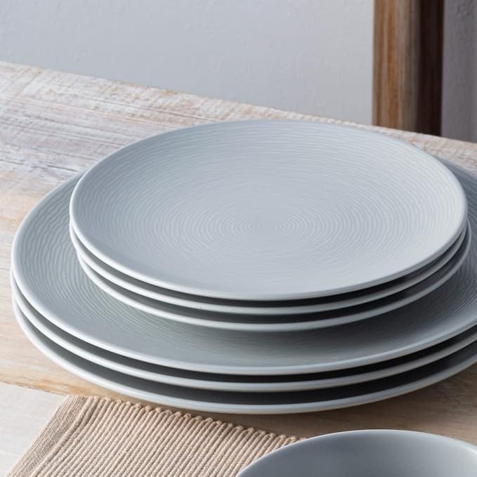 Noritake Colorscapes Grey-on-Grey Swirl 16-Piece Coupe Dinnerware Set Service for 4