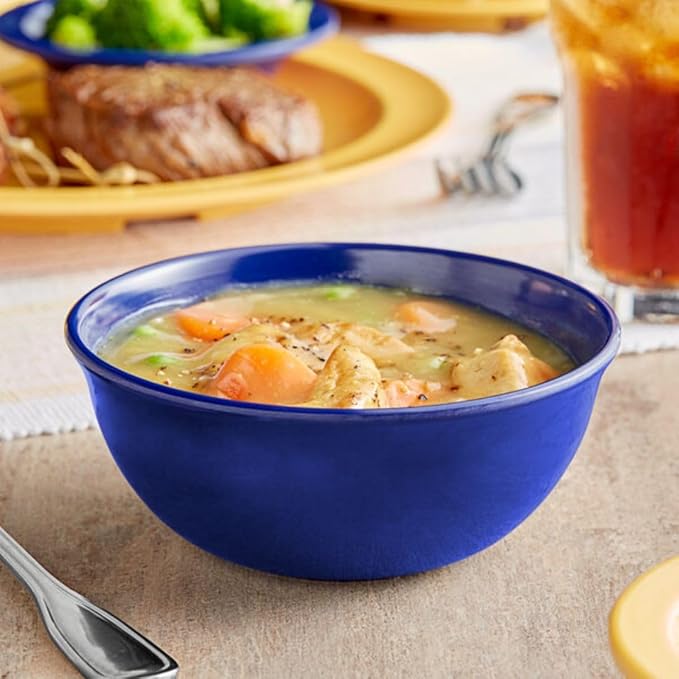 Soro Essentials- 24 Piece Ceramic Dinnerware Set Assorted Colors- Set Includes (6) 10-1/4 &amp (6) 7-1/2 Plates (6) 15 oz. Bowls (6) 8-1/2 Mugs Dishwasher safe Lightweight Round Plates Bowls Mugs
