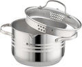Daniks Tokio Stainless Steel Stock Pot 3 Quart with Glass Strainer Lid Induction Ready Dishwasher Safe Measuring Scale Silver