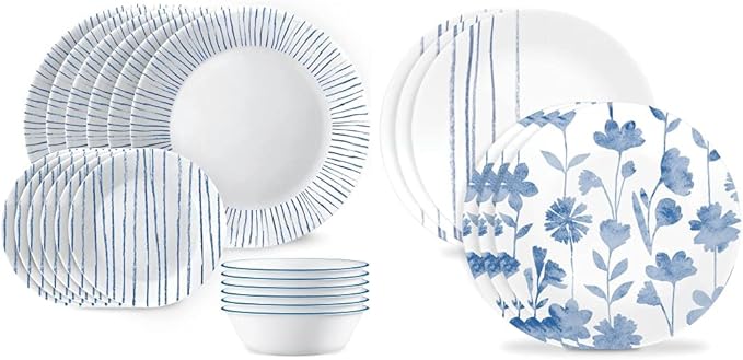 Corelle 18-Piece Dinnerware Set Service for 6 and Corelle 6-Piece 8.5 Lunch Round Plates | Vitrelle Triple Layer Glass Dinnerware