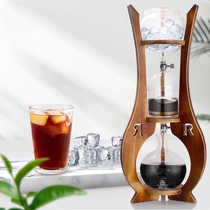 Cold Brew Coffee Maker with Double Valve &amp Slow Drip Technology 600mL Large Capacity Drip Tower Premium Iced Coffee Maker Wooden Stand for Home Office Bar