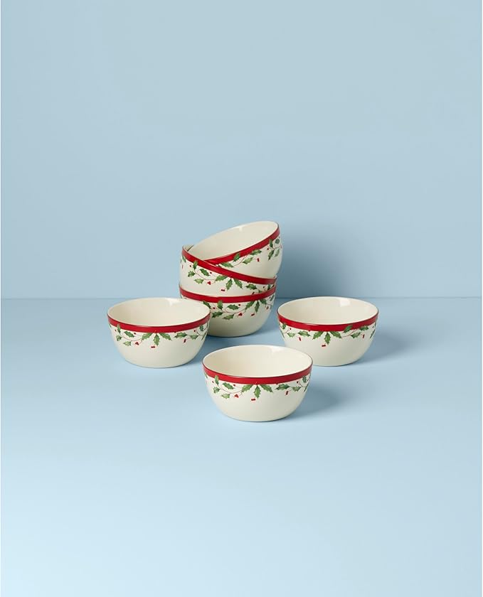 Lenox 893492 Holiday 6-Piece Dessert Bowl Set Christmas Dinnerware Hosting