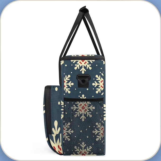 Christmas Snowflakes Coffee Maker Carrying Bag Dreamy Snowflakes Travel Storage Bag Compatible with K-Mini or K-Mini Plus Single Serve Coffee Brewer Carrying Case with Pockets &amp Shoulder Strap