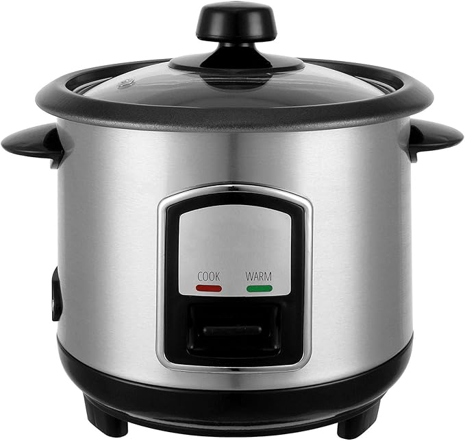 THEGA Electric Rice Cooker - 0.8L Stainless Steel Non-Stick Rice Cooker Removable Bowl Cook &amp Keep Warm Functions and Vented Glass Lid Includes Measuring Cup &amp Spatula