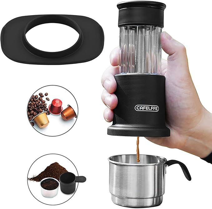 Handpressed Coffee Machine with 80ml Water Tank and 120ml Coffee Cup Grab and Go Companion for Outdoors Appreciators (Black)