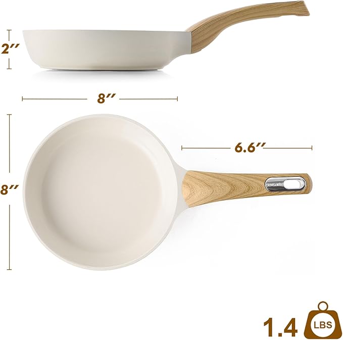 SENSARTE Ceramic Nonstick Cookware Set 15 Piece includes 8 Inch Frying Pan Skillet Induction Compatible Omelet Pan