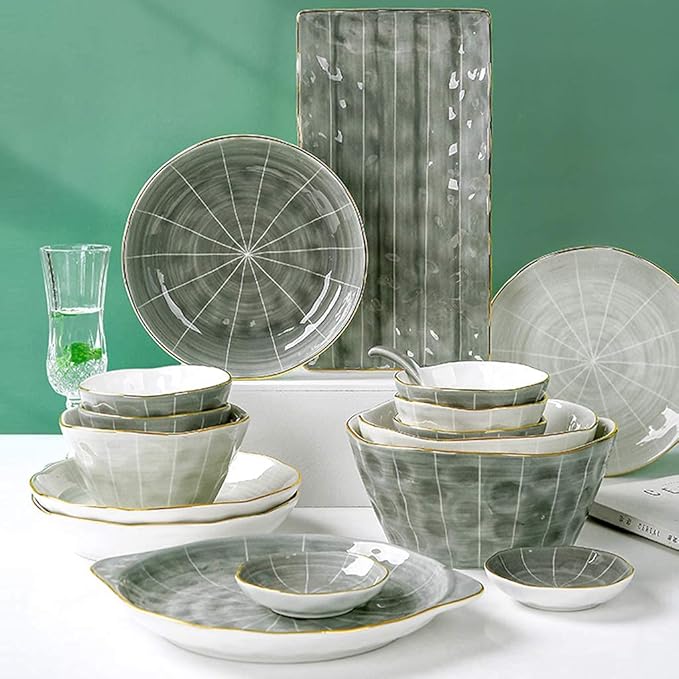 New Dinnerware SetsCeramics Dinnerware Set Phnom Penh Light Luxury Porcelain Dinner Set of 48 / Nordic Style d Pinch Texture Plates and Bowls Sets for Family Gat
