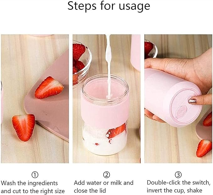 Portable Blender Personal Hand Smoothie Travel Blender Cup Fruit Mixer Rechargeable with USB Mini Blender for Fruit Juice Milk Shakes for Great Mixing (Color : Green) (Pink)