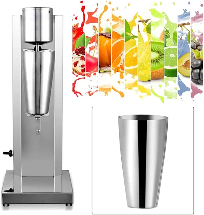 Commercial Milkshake Machine Electric Single Head Milkshake Machine Beverage Blender Stainless Steel Milkshake Machine Electric Malt Maker with 650ml Cup 180W 18000RMP.