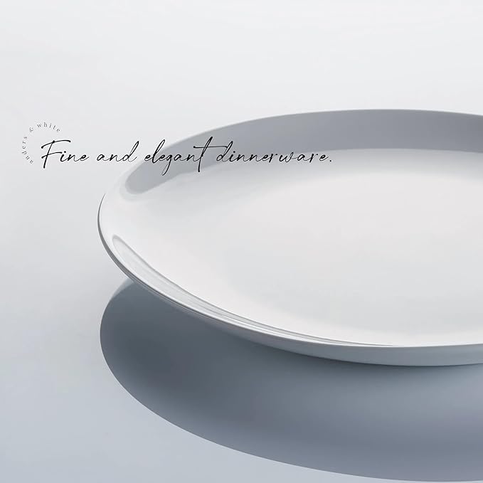 Anders and White 'Coupe' - White Vegan Friendly Bone China Dinner Set. 12 Pieces Dinnerware Set. Contains 4X Dinner Plates Side Plates and Bowls.