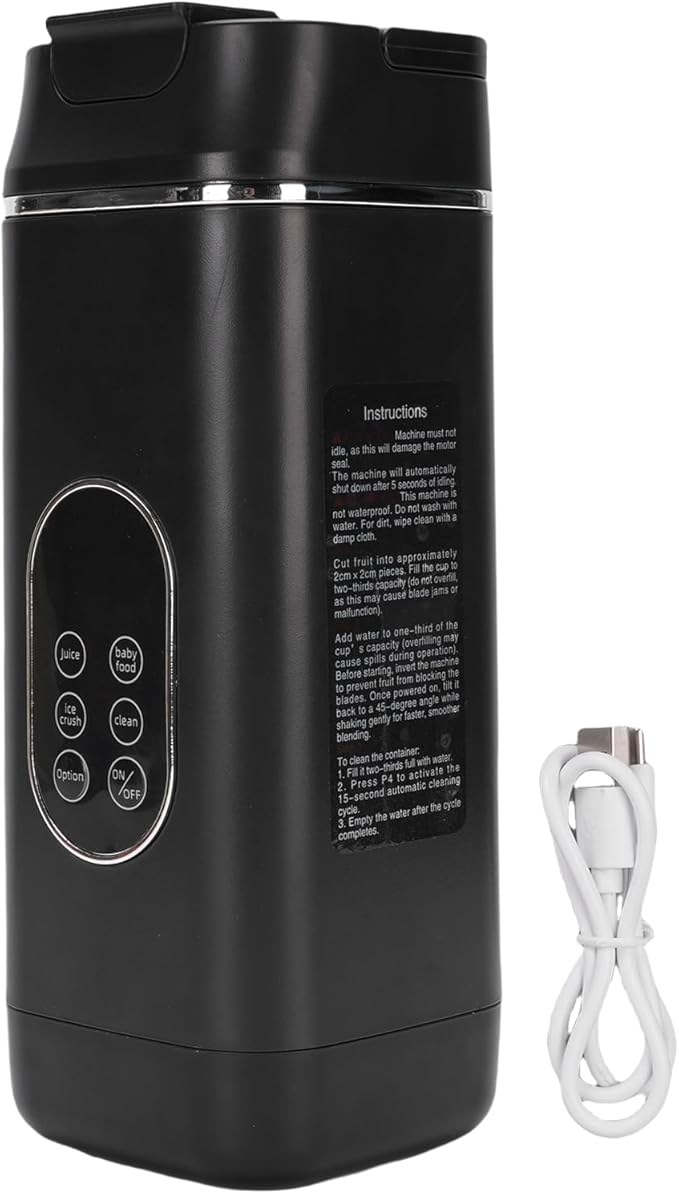 Yinhing Portable Blender With 12 Blades USB Rechargeable Digital Display Compact Maker for Travel Efficient Drink Mixer In White Design (Black)