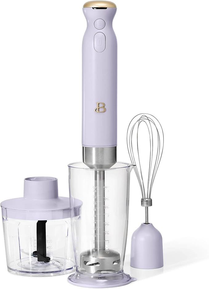 Cordless Immersion Blender 5-in-1 Set | Rechargeable Hand Blender with Chopper Whisk &amp Measuring Cup | 6 Variable Speeds | Stainless Steel Blades | BPA-Free | Stick Blender