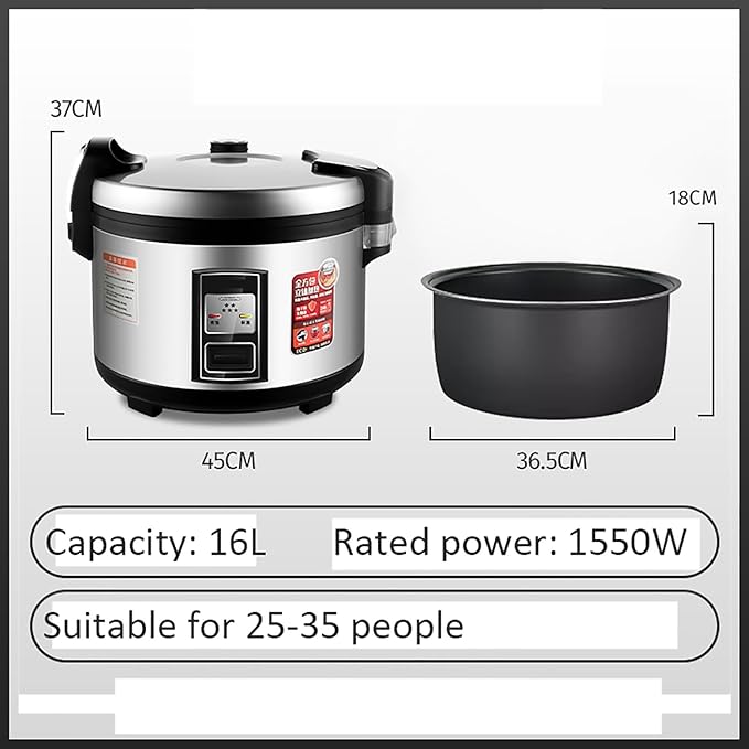 Large Commercial Rice Cookerwith Nonstick Inner PotFast Cooking and 24-Hour Keep Warmfor RestaurantsHotels and Catering for 10-50 People Rice Cooker16L-1550W16L-1550W