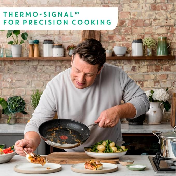 T-Fal x Jamie Oliver Nonstick Coated Stainless Steel Pan 11-Inch Induction Compatible Oven Safe up to 500°F Chef's Stainless Steel Skillet Frying Pan Silver