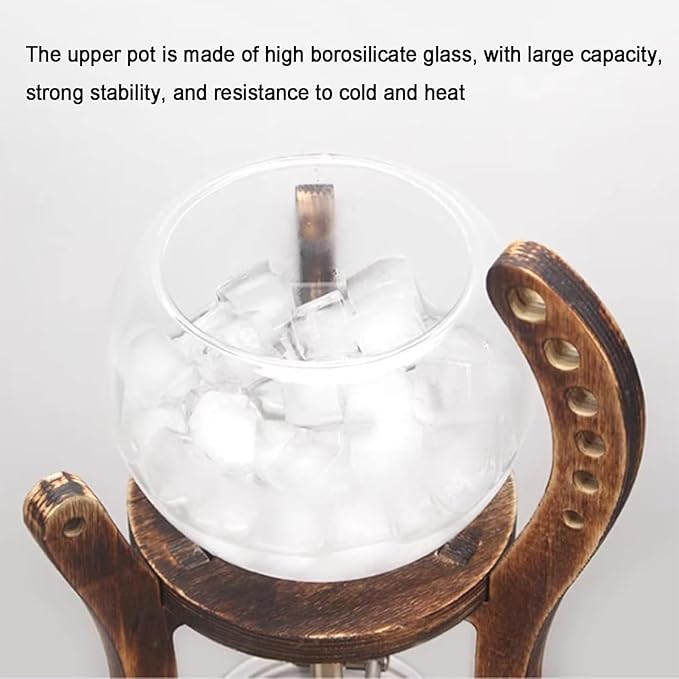 Wooden Support Drip Coffee Maker 800ML/27OZ Iced Coffee Brewer Maker with Stainless Steel Filter &amp Durable Glass Adjustable Water Flow Dripper 6-8 Cup Capacity Suit for Coffee Tea