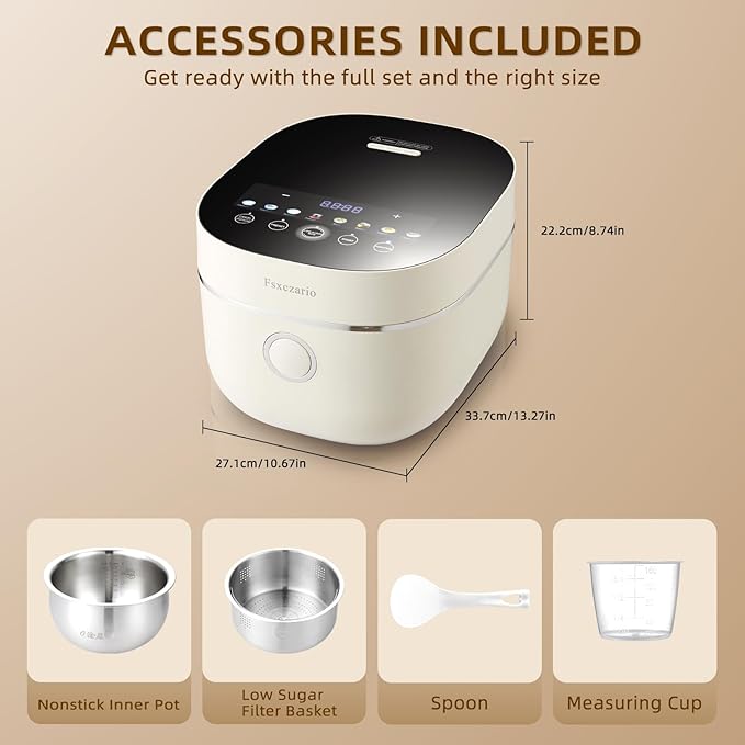 Rice Cooker 4L Low Carb with Nonstick Stainless Steel Inner Pot 8-Cup LED Display Rice Maker 24-Hr Delay Timer &amp 8-Hr Keep for White Rice/Porridge