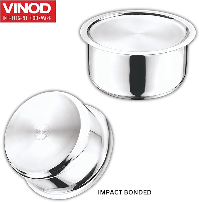 Vinod Stainless Steel 304 Grade Tope/Patila/Topiya with Lid - Diameter 20 cm Capacity 3 Litre Induction and Gas Stove Friendly 2 Year Warranty Silver