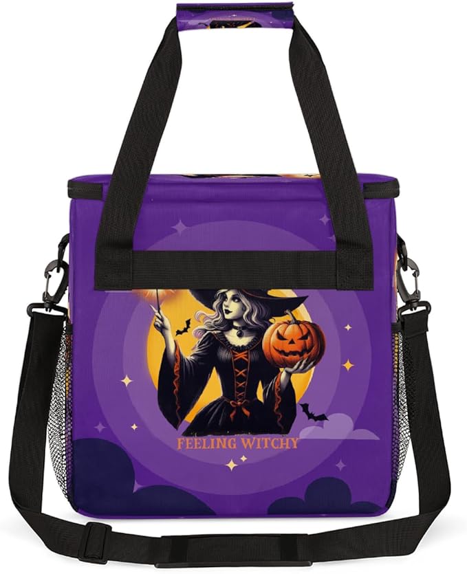 Halloween Witch Pumpkin Coffee Maker Carring Bag Travel Carrying Storage Tote Bag Compatible with Keurig K-Mini or K-Mini Plus Portable Single Serve Coffee Brewer Case with Pockets for K-cup Pods