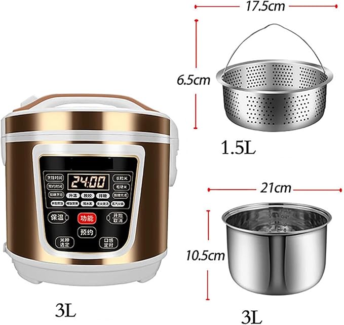 Low-Sugar Rice Cooker Household 304 Stainless Steel Inner 24H Reservation Rice Soup Separation Rice Cooker for 2-7 People (5L) ()