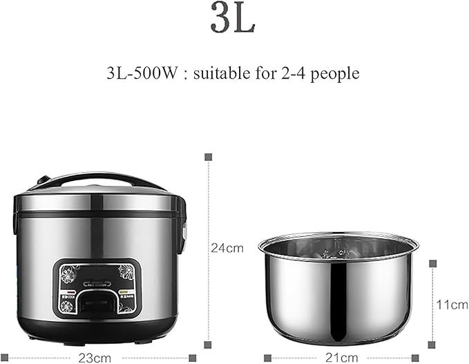 Rice Cooker (2-5L) 201 Stainless Steel Inner Pot Intelligent Insulation Make Rice &amp Steam Food &amp Vegetables 220-240V UK/EU Power(3L)