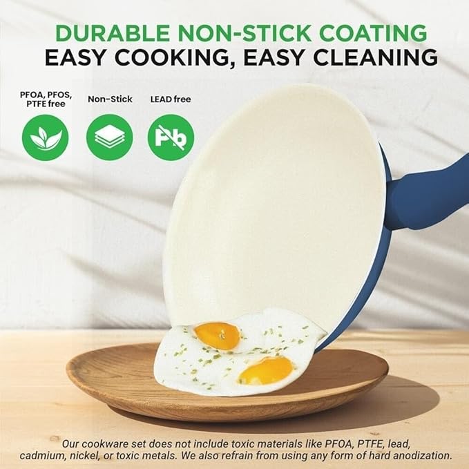 54-Piece Professional Kitchen Cookware Set - Ceramic Non-Stick Bakeware &amp Pots Pans with Cool-Touch Handles - Compatible with Gas Electric &amp Induction Cooktops - Easy to Clean &amp Safe