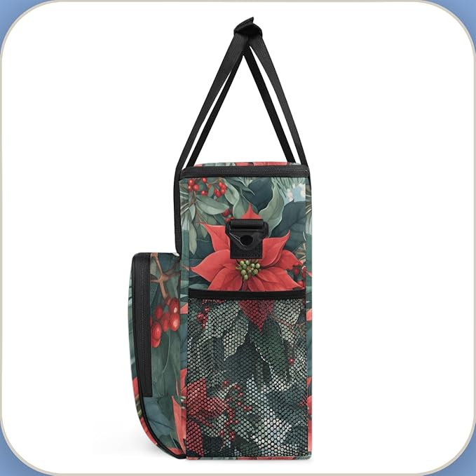 Holly Berry Flowers Coffee Maker Carrying Bag Gothic Flowers Travel Storage Bag Compatible with K-Mini or K-Mini Plus Single Serve Coffee Brewer Carrying Case with Multiple Pockets &amp Shoulder St