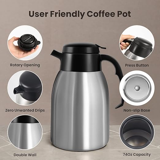 SYBO Commercial Coffee Makers 12 Cup Drip Coffee Maker Brewer with 74Oz thermal carafe Stainless Steel Cafetera SF-CB-1AA