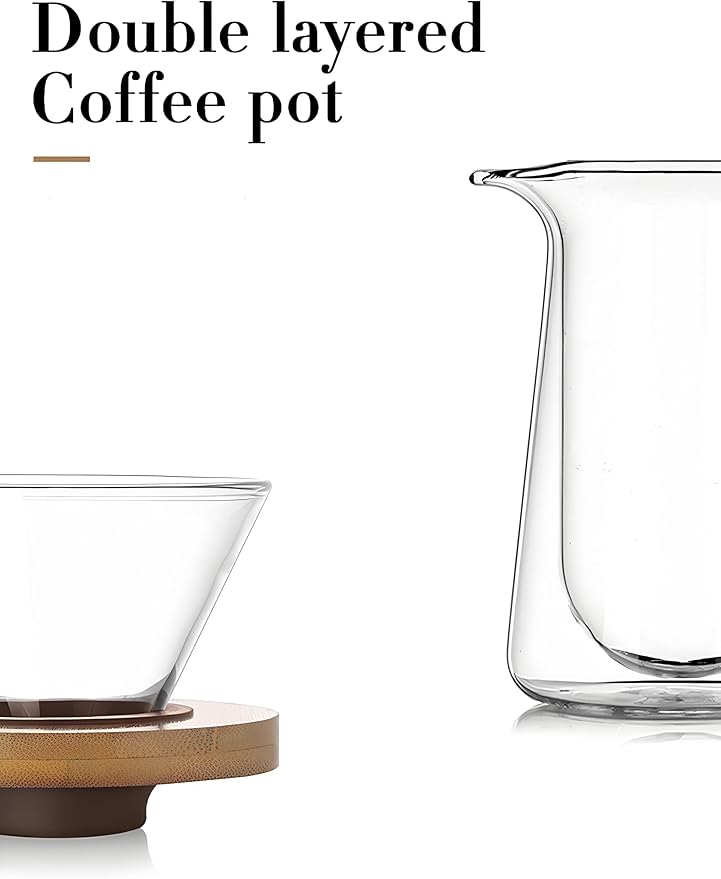 Portable Pour Over Coffee Maker Set 13oz Double Wall Glass Pour Over Coffee Dripper Plastic Free Simply Good Coffee Brewer for Home Café Restaurant Office Gift