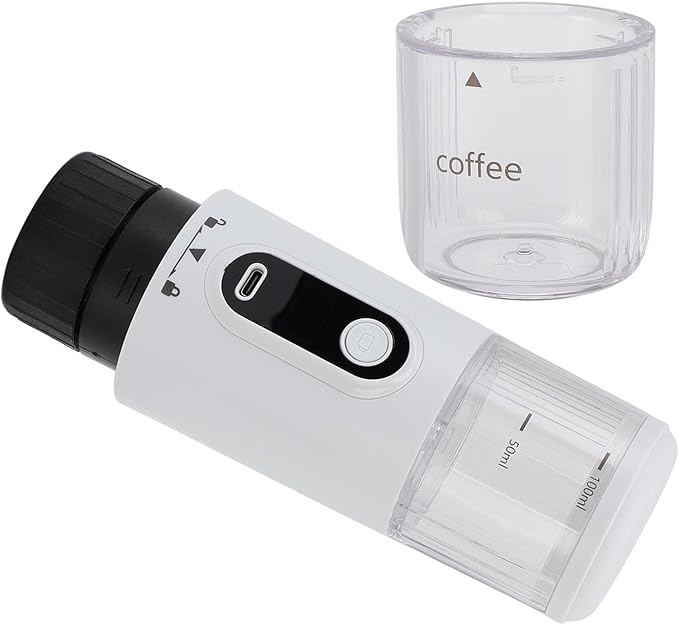 Portable Electric Espresso Machine Rechargeable Travel Coffee Maker Handheld Car Coffee Maker for Camping Hiking Office Powder and Capsules Compartment (White)