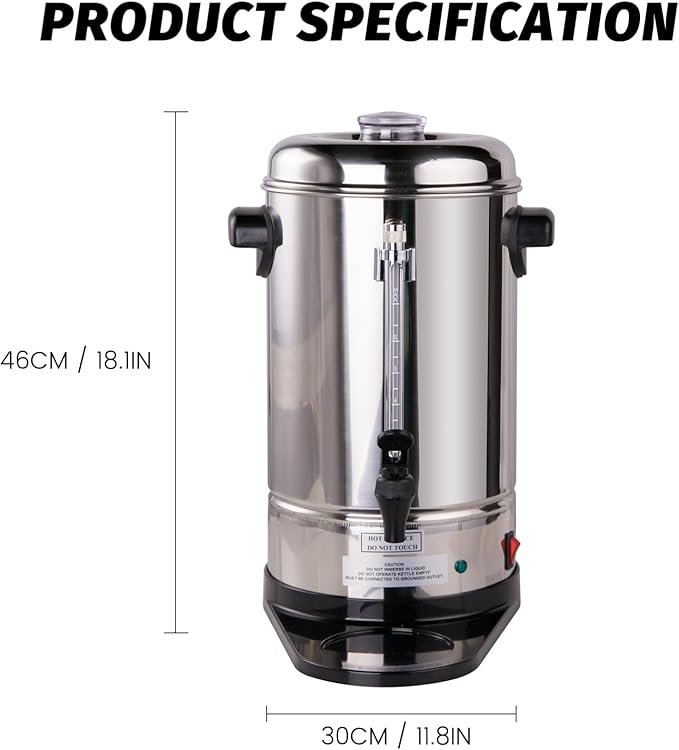Commercial Coffee Urn 40-Cup (6.3 Qt) 1250W Stainless Steel Percolator with Removable Filter &amp Automatic Keep-Warm Function for Office Party &amp Catering Use