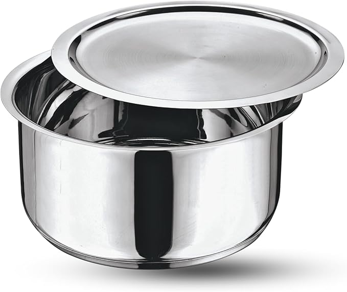 Vinod Stainless Steel 304 Grade Tope/Patila/Topiya with Lid - Diameter 20 cm Capacity 3 Litre Induction and Gas Stove Friendly 2 Year Warranty Silver