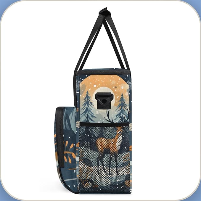 Winter Reindeer Coffee Maker Carrying Bag Christmas Elk Travel Storage Bag Compatible with K-Mini or K-Mini Plus Single Serve Coffee Brewer Carrying Case with Multiple Pockets &amp Shoulder Strap