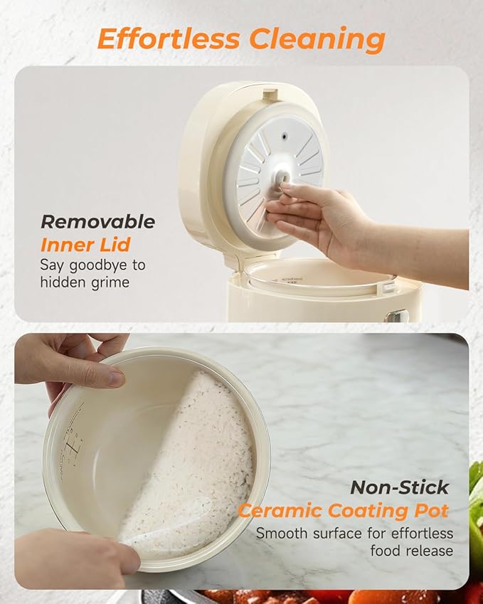 Feekaa Rice Cooker Small 3-Cup Uncooked / 6-Cup Cooked Compact Mini Rice Cooker Small Kitchen with Ceramic Coated Inner Pot Rice Maker with 6 Menu Options Low Temperature Cooking 12H Delay Timer