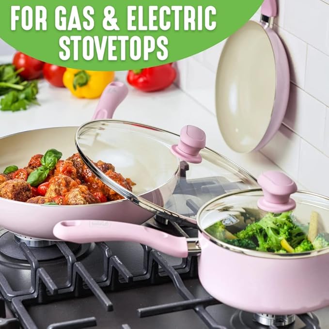 Cookware Healthy Ceramic Nonstick Cookware Pots and Pans Set 14 PieceKitchen Accessories