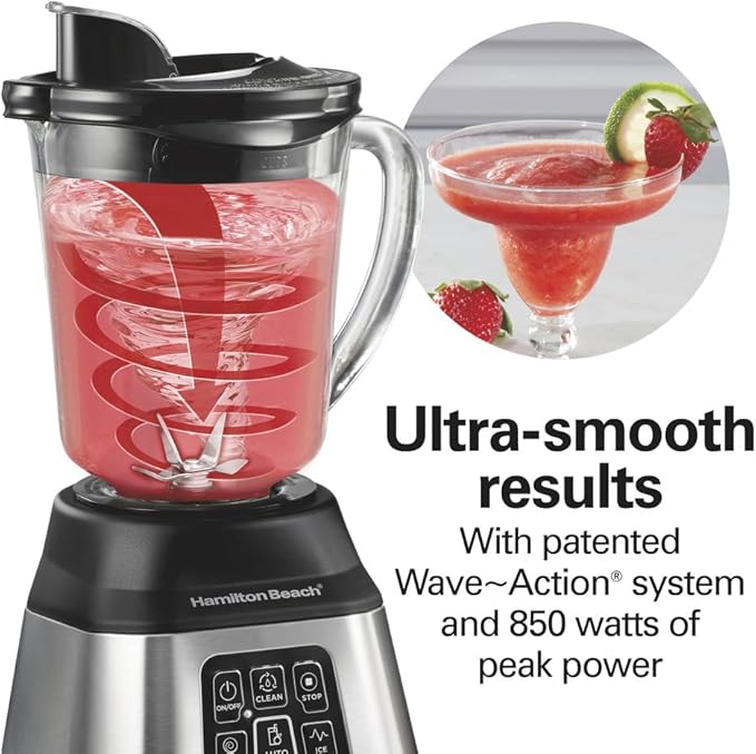 Hamilton Beach Blender and Toaster Bundle - 850W Smoothie Blender with 5 Functions Wave Action System and 40oz Jar plus 2 Slice Toaster with Extra Wide Slots and Bagel Setting