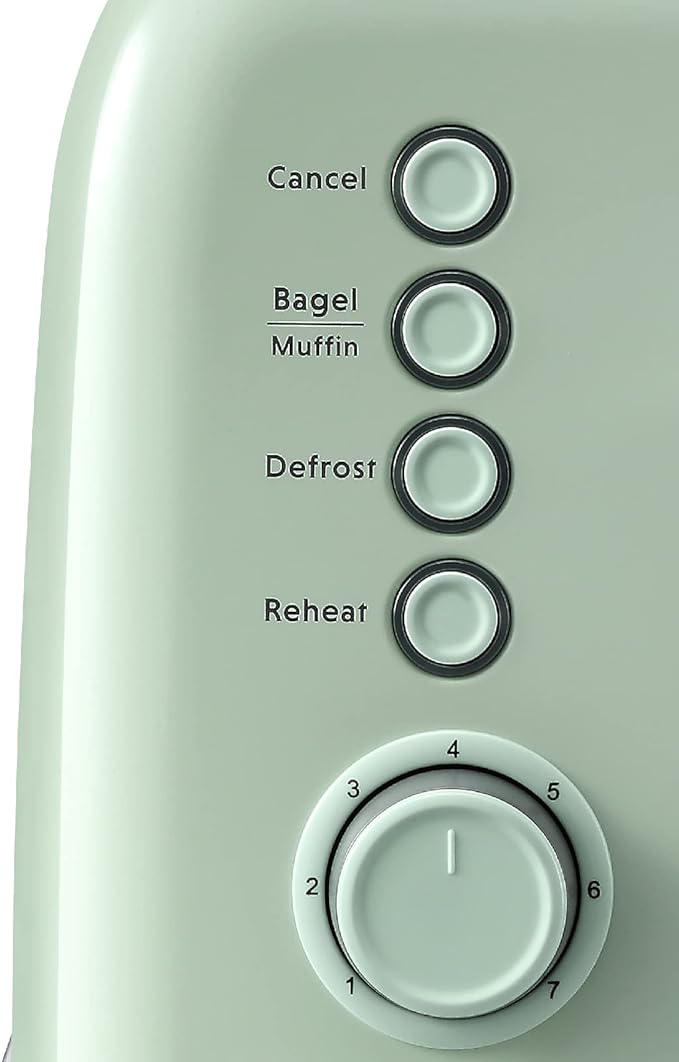 BUYDEEM DT620 2-Slice Toaster Extra Wide Slots Retro Stainless Steel with High Lift Lever Bagel and Muffin Function Removal Crumb Tray 7-Shade SettingsCozy Greenish