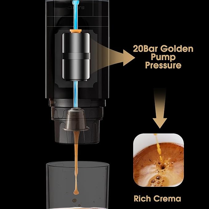 Portable Espresso Coffee Maker Travel Electric Espresso Machine With Heat Function Compatible with Powder and Coffee Capsules 92 ℃ and 20 Bar Pressure Extraction for Office Trips