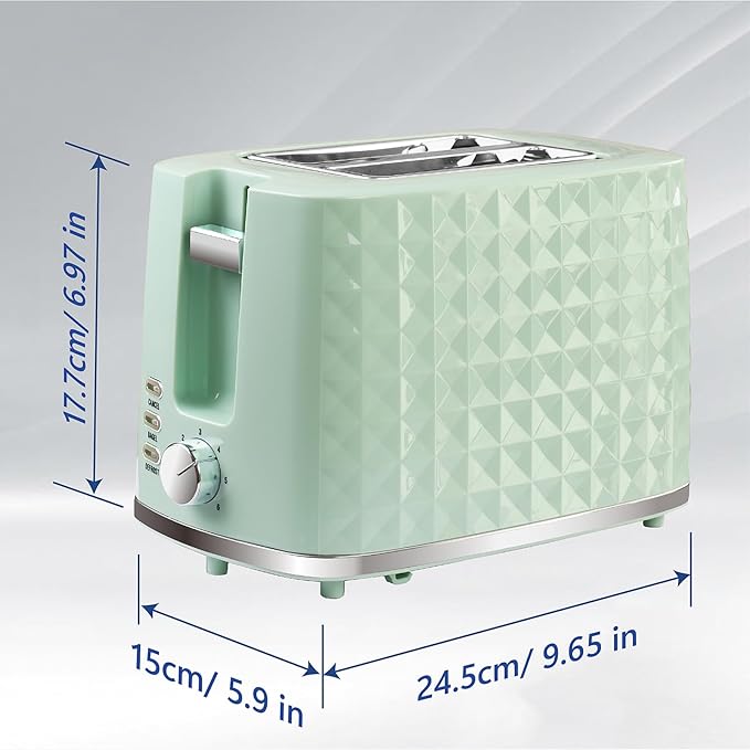 Toaster 2 Slices Toasters Wide Slot Bread Toaster with Cancel Bagel Defrost Function Bagel Toasters with Removable Tray &amp 6 Temperature Settings Green
