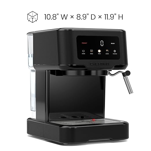 Chefman CraftBrew Espresso Machine 15-Bar Pump Digital Espresso Maker w/Steam Wand for Latte &amp Cappuccino Compact Espresso Coffee Machine w/ 1.5L Removable Water Reservoir - Stainless Black