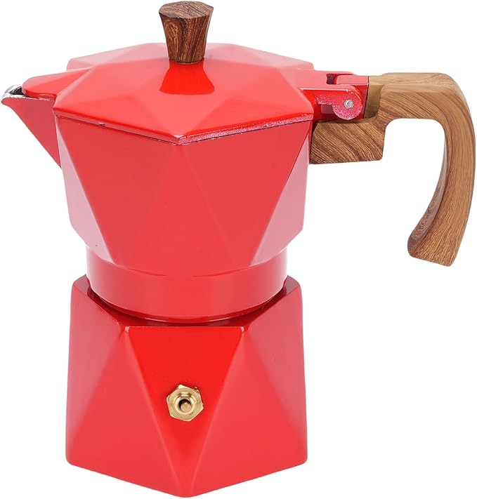 ZJchao Italian Coffee Maker Premium Anodized Aluminum Stovetop Coffee Pot Dual Valve Brewing Rich For Home Camping 2 Cup 16x16cm (Red)
