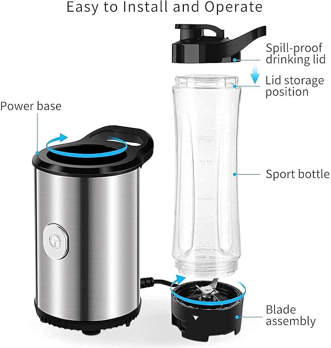 Portable Blender &amp Smoothie Maker Personal Mini Blender Electric Mixer with 2x600ml Blending Bottles for SmoothieMilkshake Fruit and Vegetable Drinks Ice
