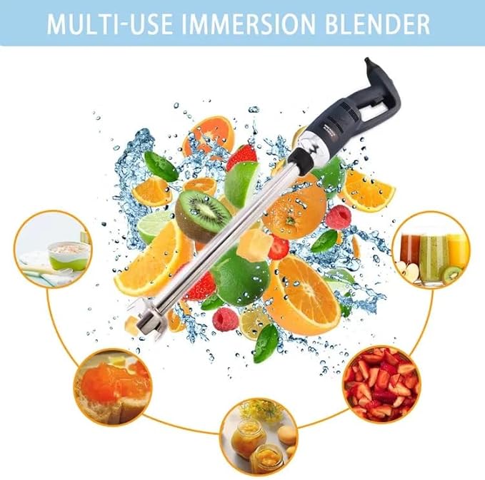 Handheld Immersion Blender 500W Electric Stick Blender Two-blade Pressurized Blending and Speed 4000RPM-16000RPM Adjustable 304 Stainless Steel Material for Soups Mashed Potatoes