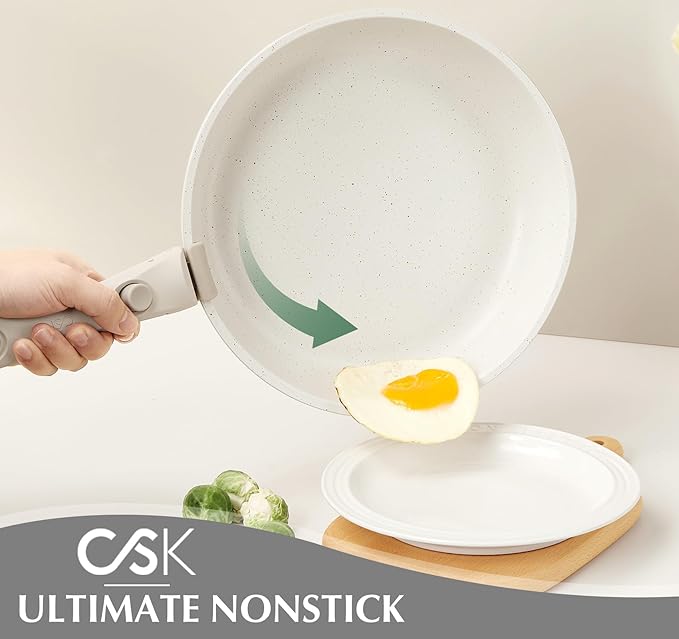 KOCH SYSTEME CS 17 PCS Pots and Pans Set Nonstick Cookware Set Detachable Handle Induction Kitchen Cookware Sets Non Stick with Removable Handle RV cookware set White