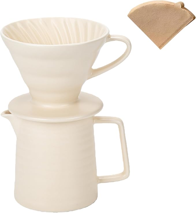Pour Over Coffee MakerCeramic Coffee Maker With 40 pcs Paper Filter15oz/450ml Pour Over Coffee Dripper (White V02)