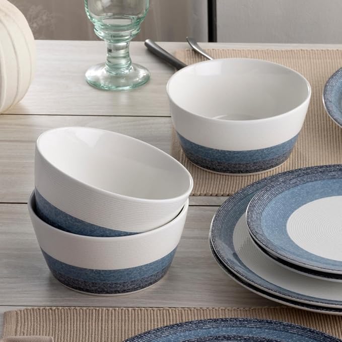 Noritake Colorscapes Layers Navy 12-Piece Coupe Dinnerware Set Service for 4